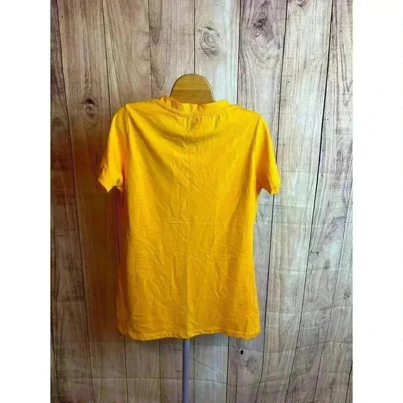 Yellow V-Neck Women's Top with Purple Graphic - Picture 5 of 7